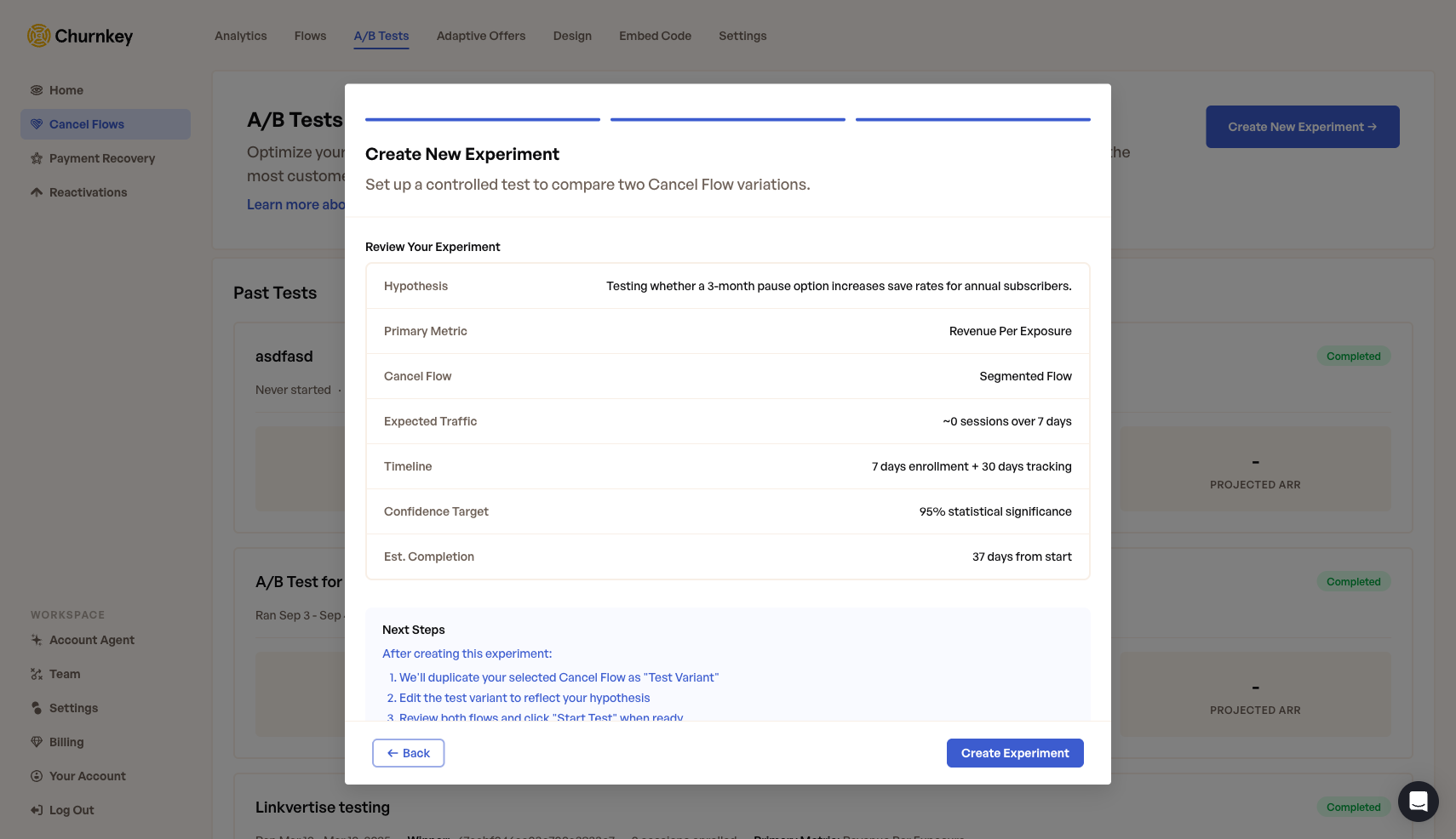 Review your experiment settings before creating